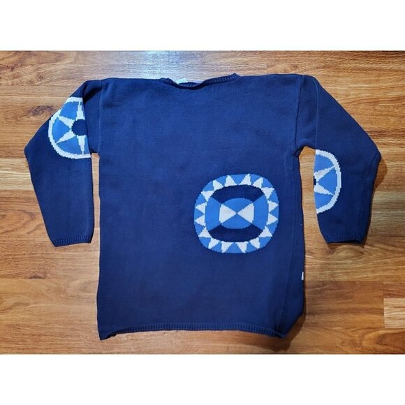 Vtg Segrets Sun Prints Womens S Hand Knit Cotton Sweater Blue Art To Wear - Picture 5 of 5